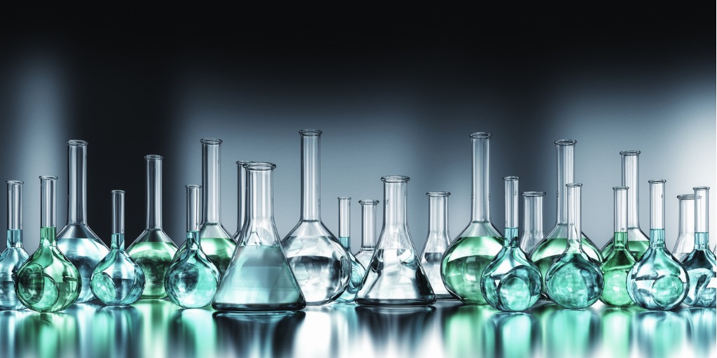 Borosilicate glassware used in chemistry labs