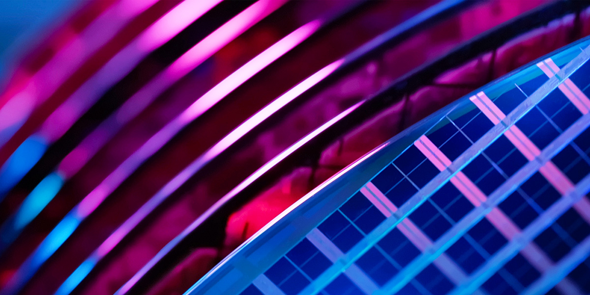 Closeup view of semiconductor device wafers